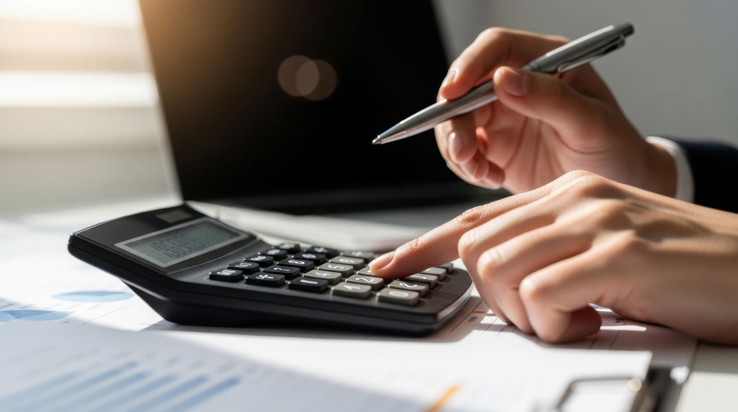 Senior comparant allocation cible et réelle de son portefeuille PEA sur tableau imprimé, calculatrice à portée de main